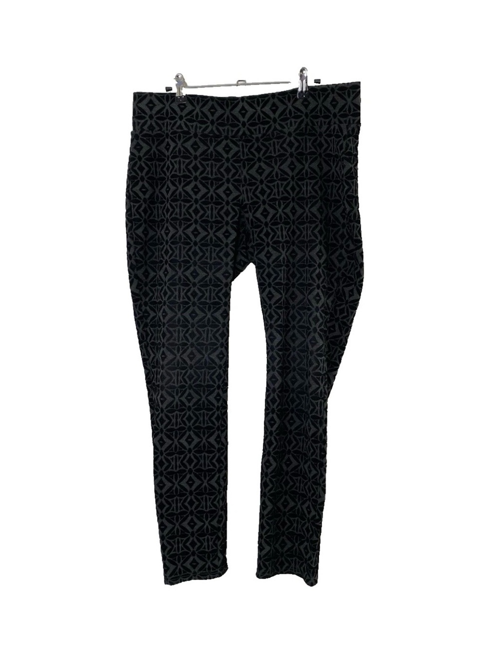 One5One Velvet Embossed/Flocked Black on Gray Pull On Pants - Large